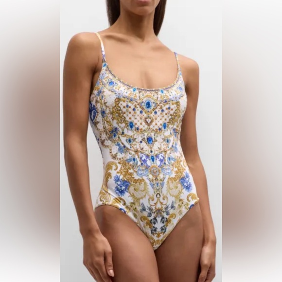 NWT $329 Camilla Blue Gold One Piece Swimsuit Size XS scoop Neck Soulsear - Picture 2 of 13